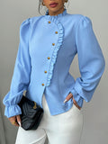 Pleated Long Sleeve Designer Fashion Women's Blouse
