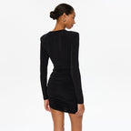 Elegant Sexy Hollow-Out Waist Bodycon Long Sleeve Dress with Pleated Skirt