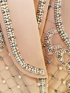 Fashion Designer Women's Shawl Collar Stunning Diamonds Pearls Beaded Blazer Dress