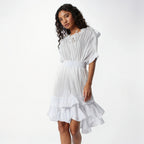 Summer lace up waist ruffled hem fluffy dress