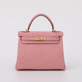 Pink Genuine Ostrich Skin Leather Flap Tote Bag