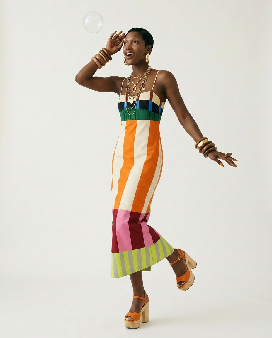 Vibrant Striped Bodycon Maxi Dress-1