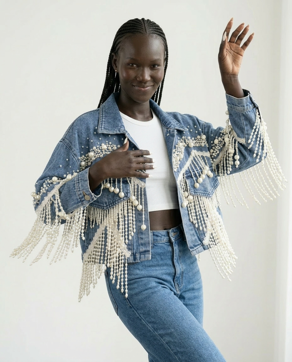 Wild Heart Pearl Tassel Denim Jacket-4