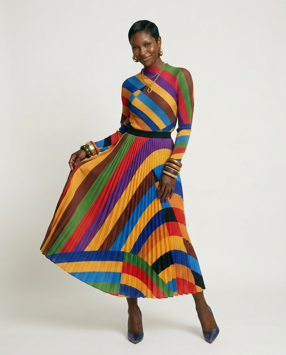 Vibrant Pleated Striped Two-Piece Set