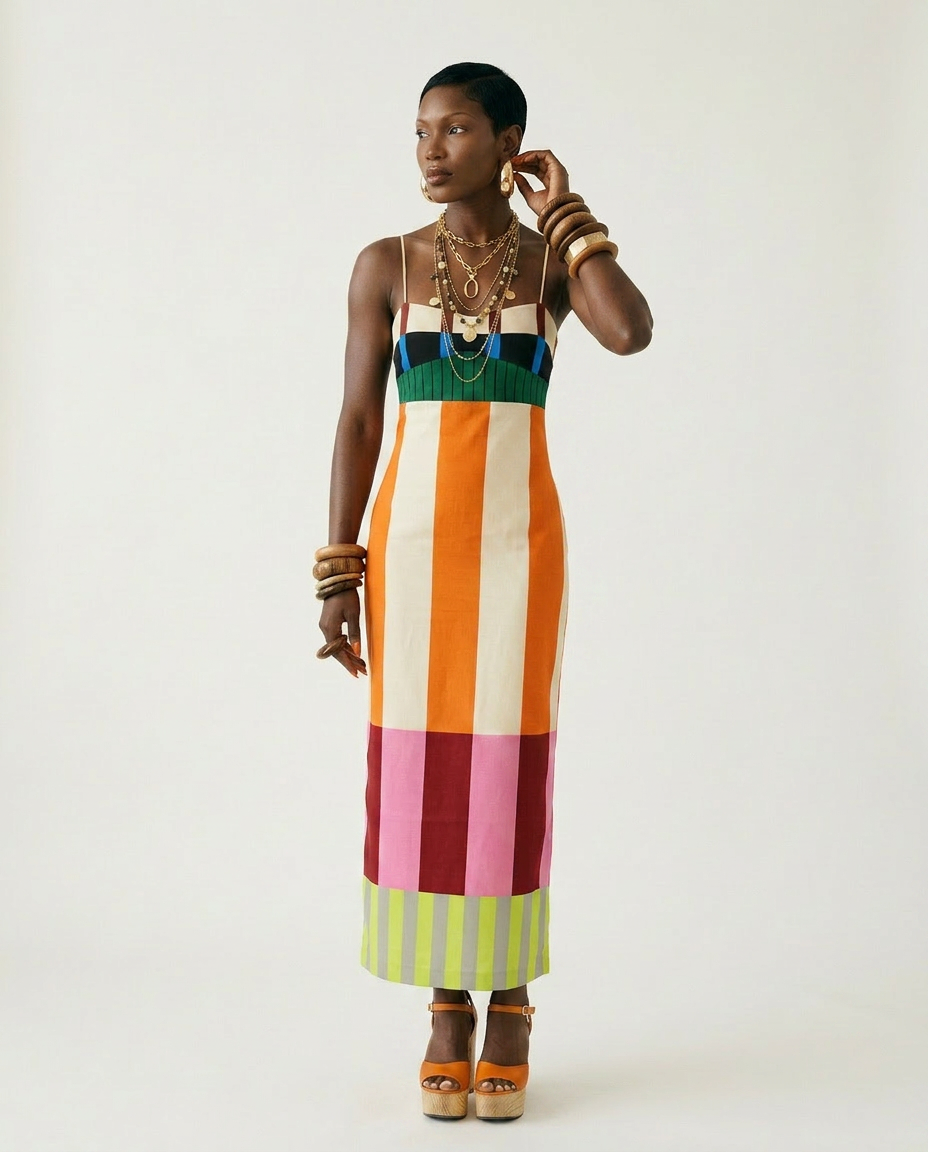 Vibrant Striped Bodycon Maxi Dress-0