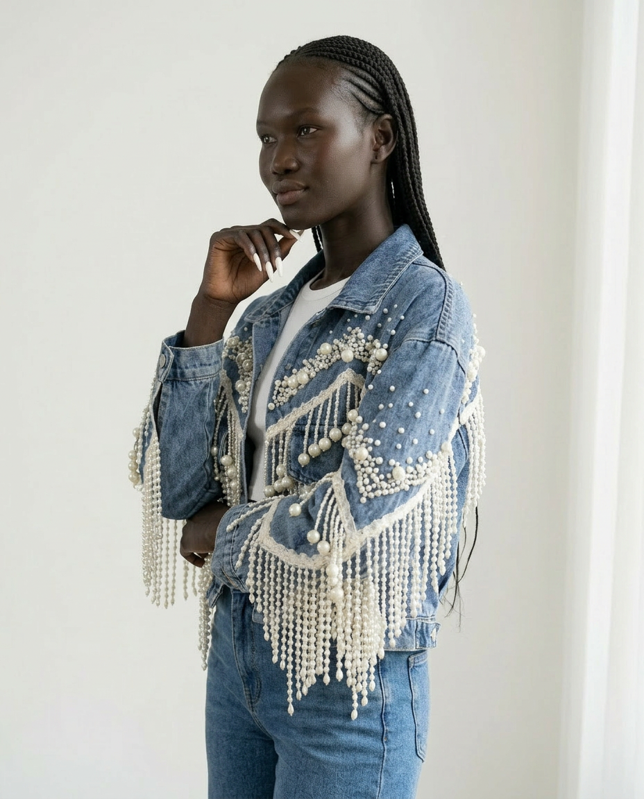 Wild Heart Pearl Tassel Denim Jacket-3
