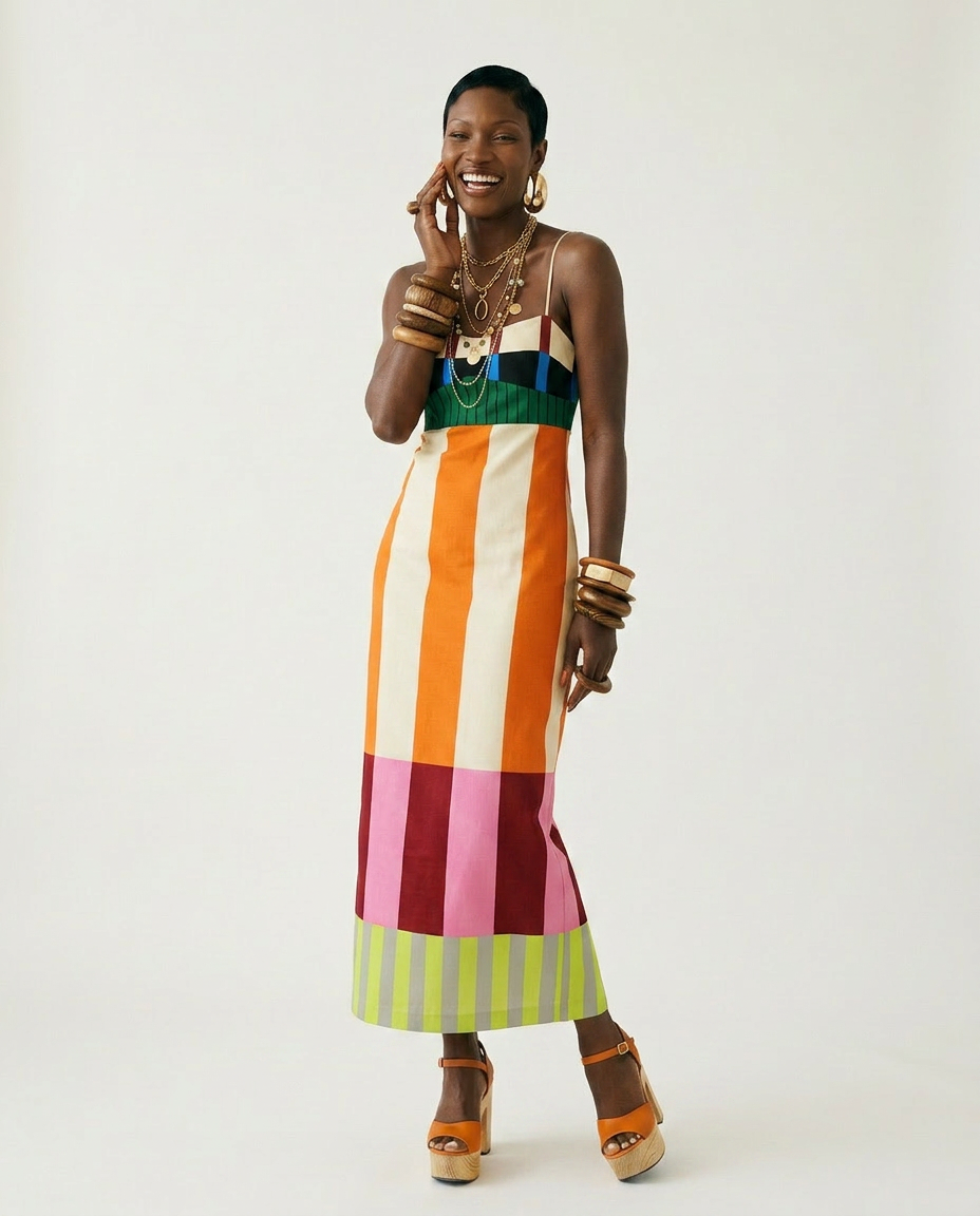Vibrant Striped Bodycon Maxi Dress-4