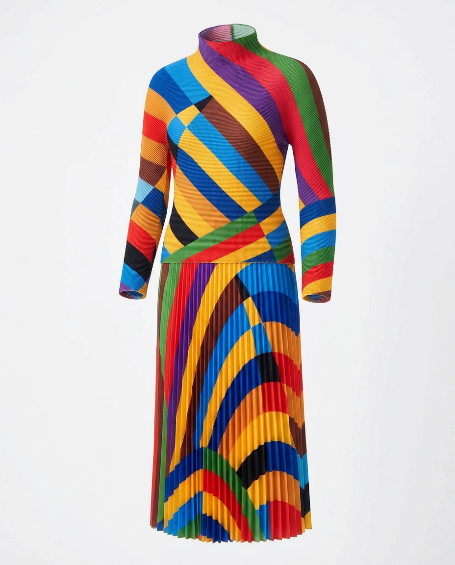 Vibrant Pleated Striped Two-Piece Set