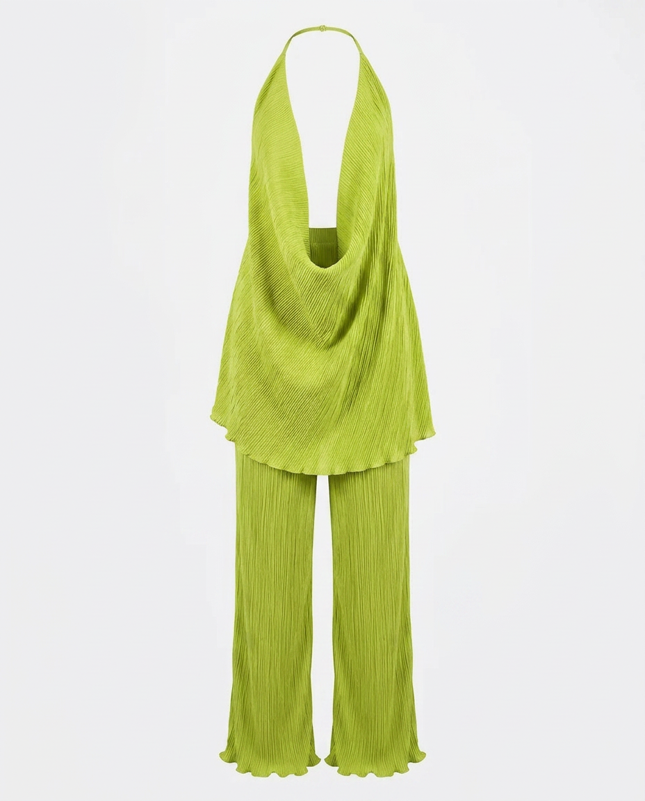 Vibrant Halter Wide-Leg Two-Piece Set-4