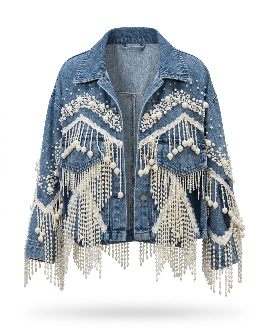 Wild Heart Pearl Tassel Denim Jacket-2