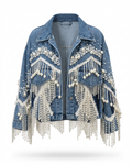 Wild Heart Pearl Tassel Denim Jacket-2