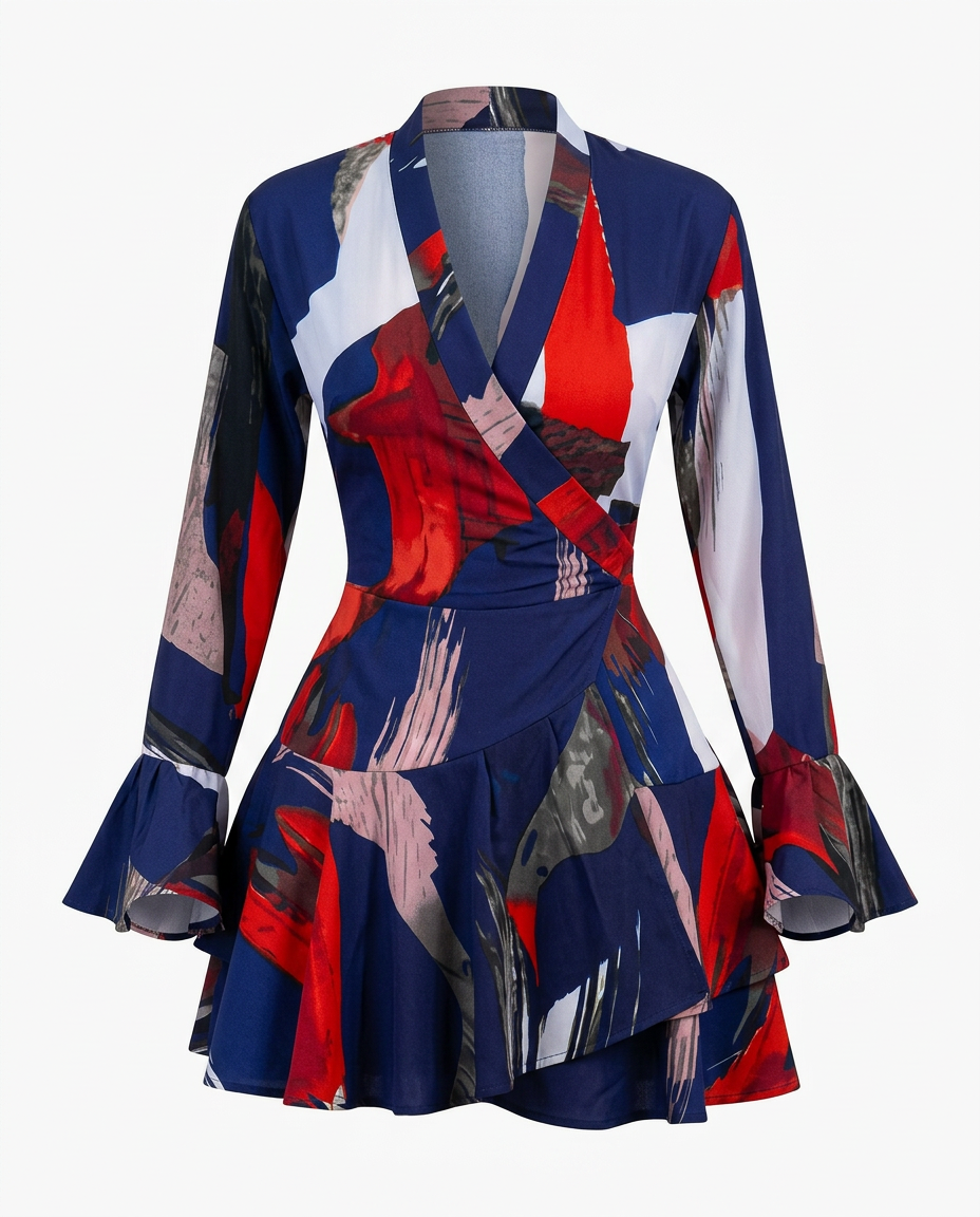 Vibrant Printed Ruffle Wrap Dress-10