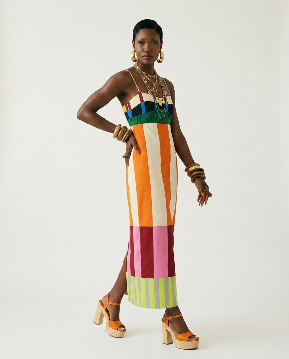 Vibrant Striped Bodycon Maxi Dress-2