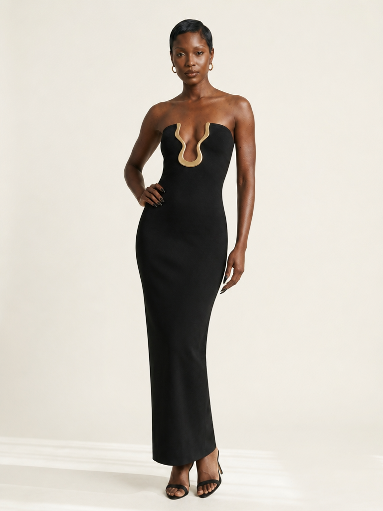 Black Odessa Strapless Maxi Dress