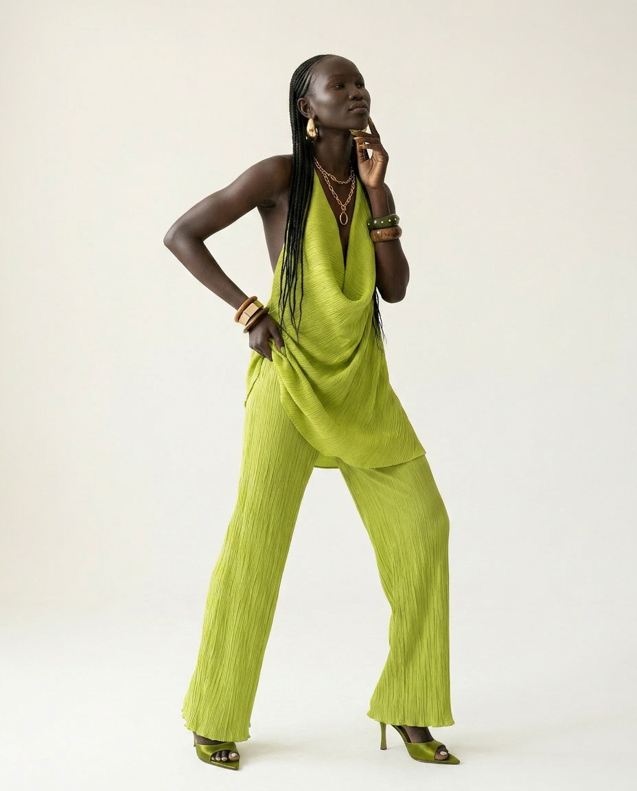 Vibrant Halter Wide-Leg Two-Piece Set-0