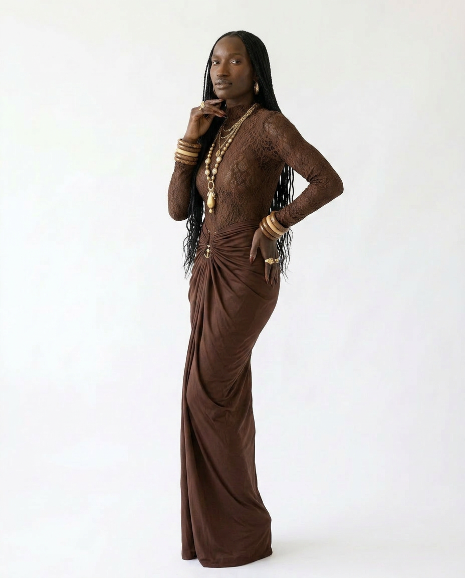 Divine Sheer Ruched Maxi Set