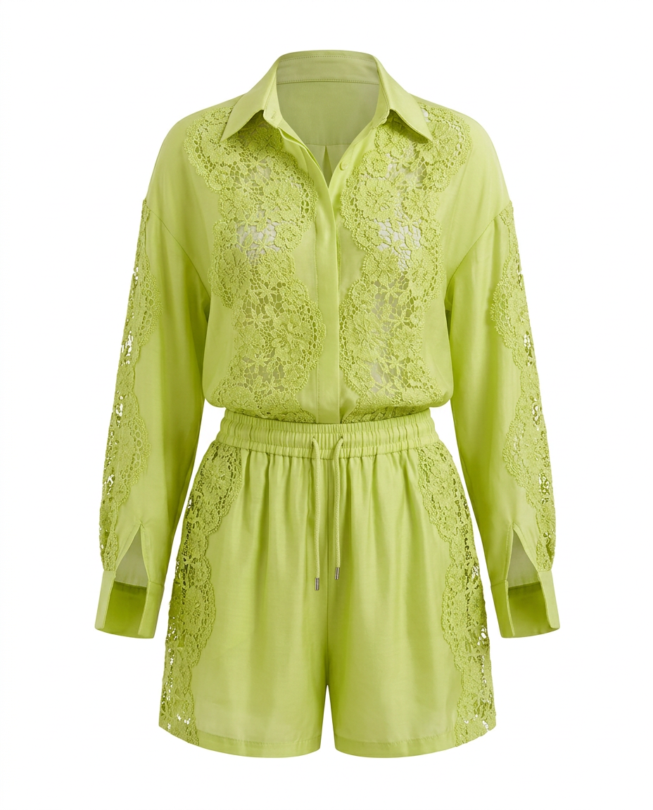Vibrant Lace Spliced Two-Piece Set-7