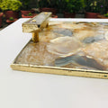 Brown Plated Agate Serving Tray With Clear Quartz Handles/Personalised Momentos/Sign Boards