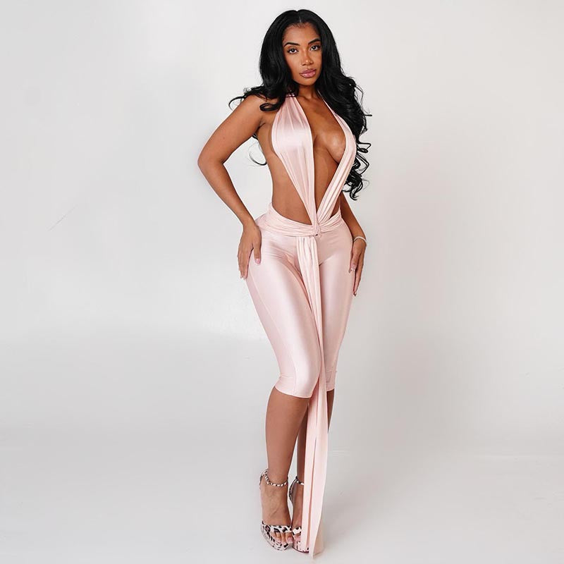Sexy Halter Backless Tie-Back High-Waisted Cropped Jumpsuit