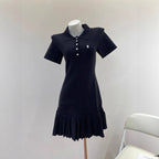South Oil Style SDmiddot;Early Autumn Polo Collar Pleated Dress Solid Color Tennis Golf Women's Knit Dress