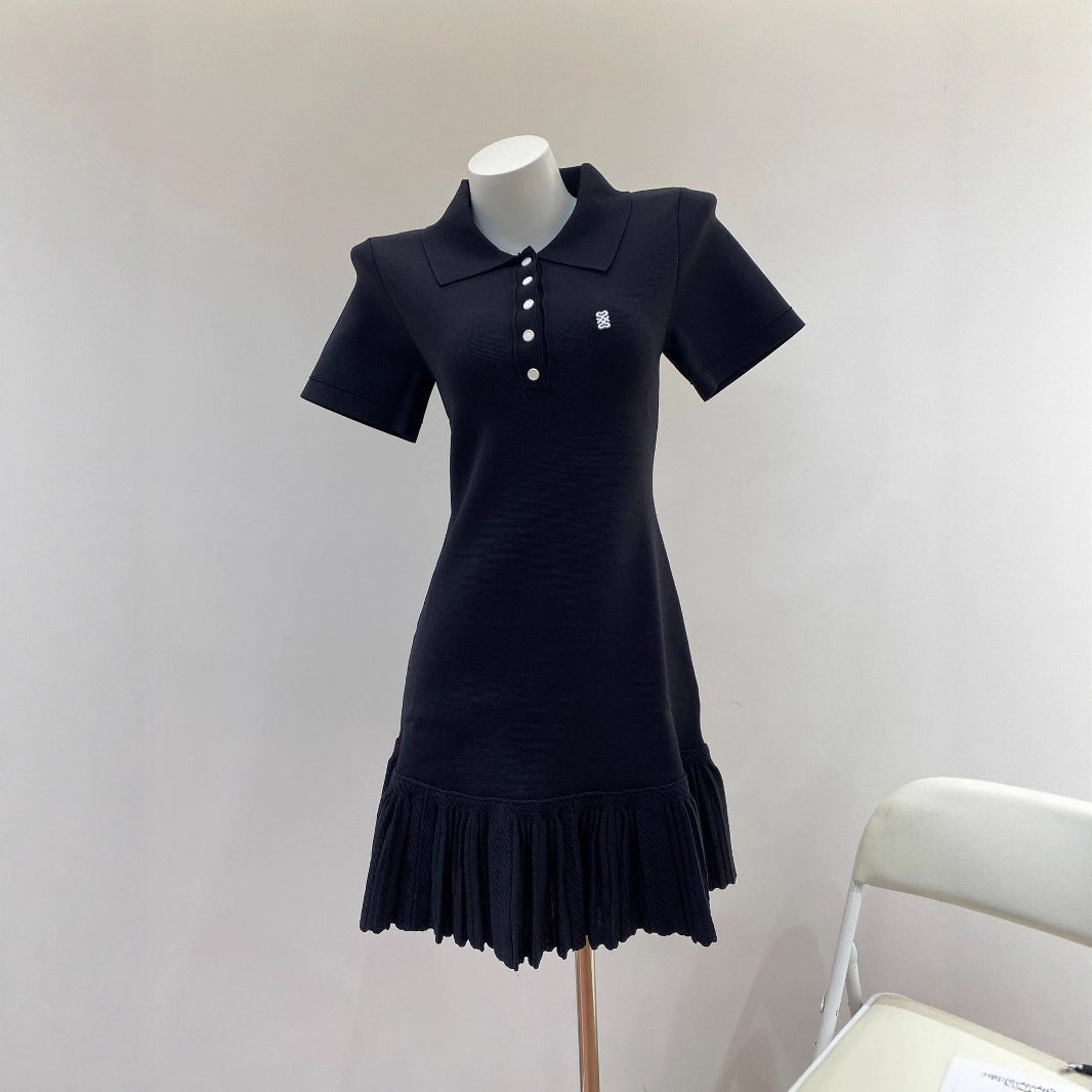 South Oil Style SDmiddot;Early Autumn Polo Collar Pleated Dress Solid Color Tennis Golf Women's Knit Dress
