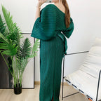 Pleated Suit Women's Summer New Niche Design Sense Irregular Shawl + Skirt Lengthened Two-Piece Set