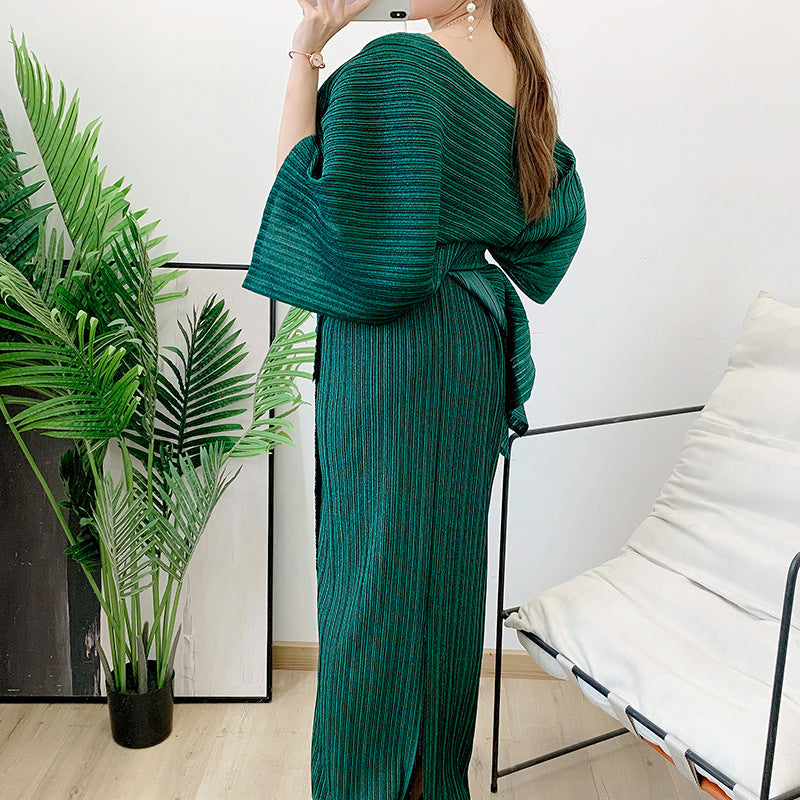 Pleated Suit Women's Summer New Niche Design Sense Irregular Shawl + Skirt Lengthened Two-Piece Set