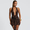 Autumn/Winter New Sleeveless Deep V-Neck Ribbon Dress with Sexy Fitted Backless Bodycon Design