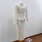 Elegant Ivory Tweed Two-Piece Style Host Evening Gown Dress