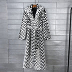 Super Long Women Faux Fur Coat Luxury Lapel Thick Warm Black White Striped Furry Women Jacket Winter Clothes Women