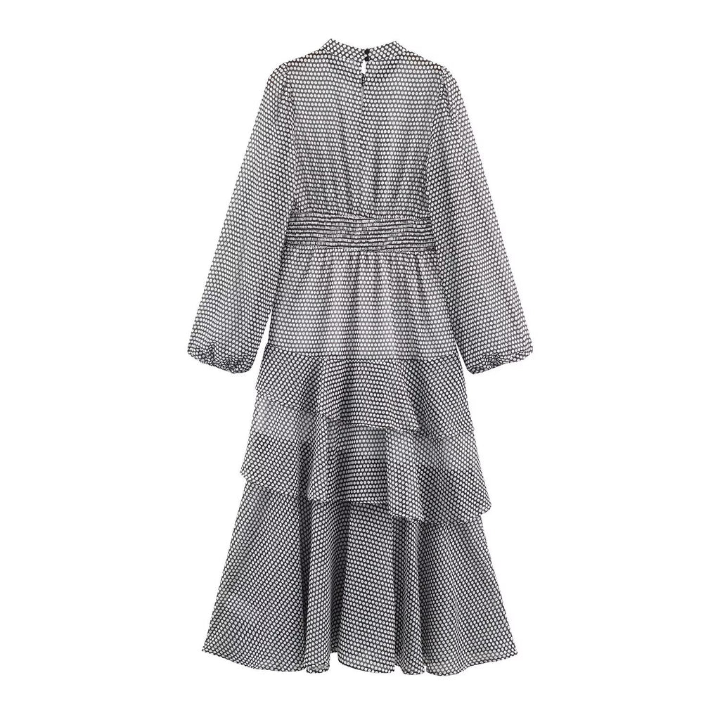Retro style irregular design wave point dress