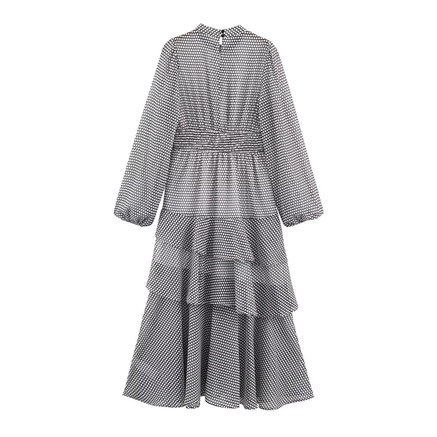 Retro style irregular design wave point dress