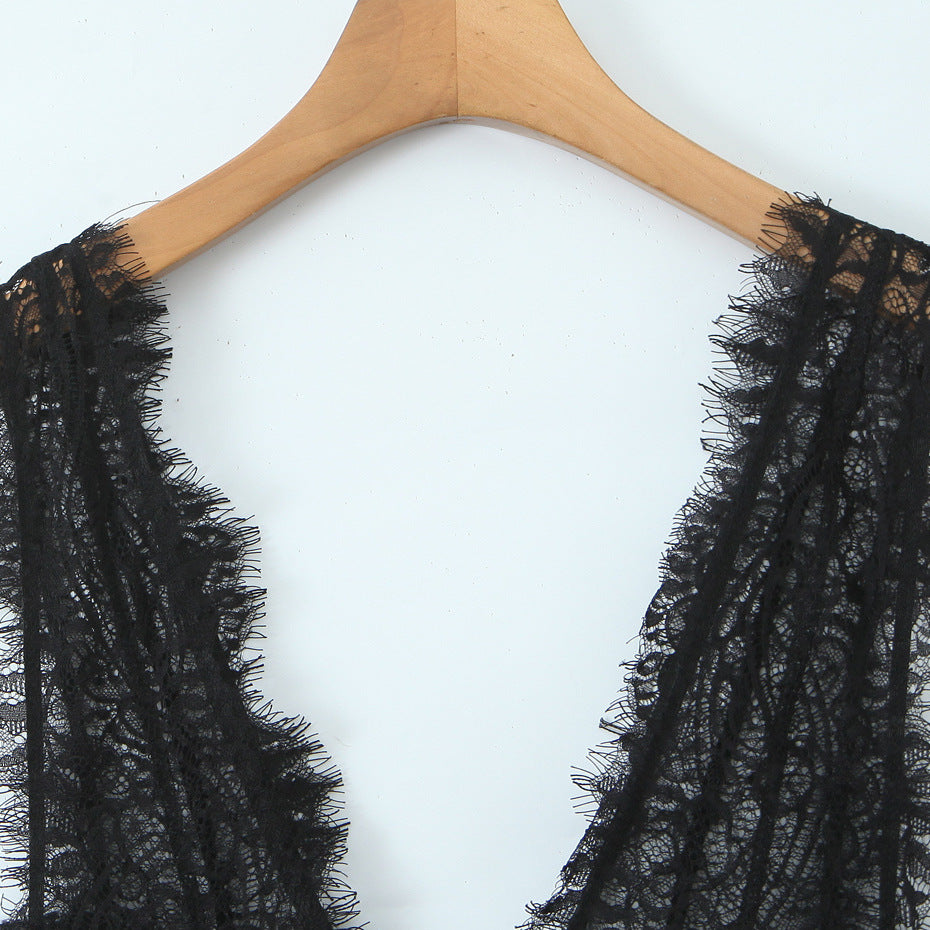 Light luxury style lace deep V-neck sequined dress