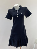 South Oil Style SDmiddot;Early Autumn Polo Collar Pleated Dress Solid Color Tennis Golf Women's Knit Dress