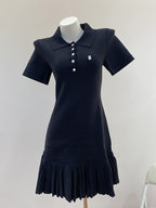South Oil Style SDmiddot;Early Autumn Polo Collar Pleated Dress Solid Color Tennis Golf Women's Knit Dress