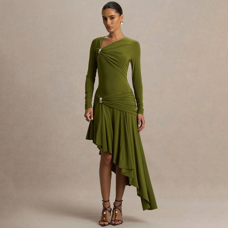 Style Irregular Sleeveless Ruched Fitted Bodycon Dress