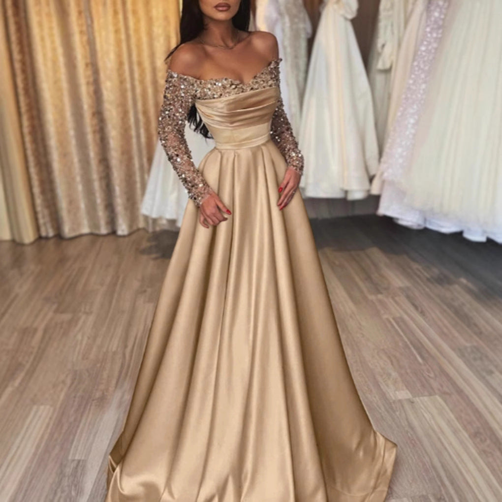 Elegant Long Sleeve Sequin Evening Gown for Women, Formal Party Dress, Chic Hostess Outfit, Glamorous Lady Style