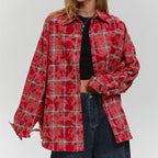 Retro Classic Cotton Red Plaid Shirt Summer New Street Head Style Old cardigan Flip Collar Commuter Shirt Women