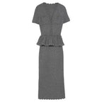 Elegant Gray Chiffon Office Dress for Petite Women, Slim Fit, Spring Casual Wear