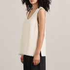 High-end Ramie Knit Women's Top Round Neck Strap Side Slit Design Fringe Sleeveless Blouse