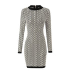 Fashion Cable Knit Sweater Dress Women Clothing Luxury Embroidery Padder Shoulder Mini Dresses