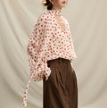 Lightweight Chiffon Printed Polka Dot Ribbon Sun Protection Shirt Long Sleeve Breathable Cooling Feel Blouse