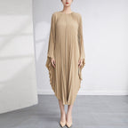 Pleated Fold Fashion Designer Spring Summer Women's Long Pleated Irregular Loose Sleeve Casual One Size Dress