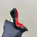 Rhinestone Heels Patent Leather Sexy Pointed Toe Shallow Mouth Black High Heels Luxury New Single Shoes Women Wedding Pumps