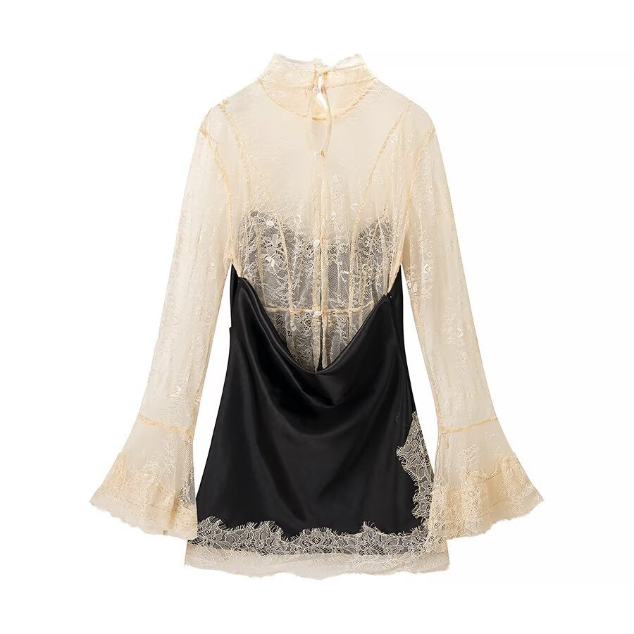 Women's Lace Patchwork Dress, Fashionable Casual Classic Design