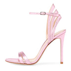 Womens Pink Slim High Heeled Sandals, Large Pointed Open Toe