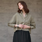 Pure Linen Long Sleeve Short Length Women's Commuter Style Solid Color Loose Cardigan Top French Chic Blouse