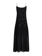 Summer New Women's Sexy Spaghetti Strap Sweet Three Dimensional Rose Flower Patchwork Chiffon Pleated Dress Long Dress