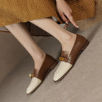 Blapunka Women Genuine Leather Loafers Designer Metal Lock Mix-color Slip-on Flat Shoe Ladies Spring Autumn Casual Comfort Flats