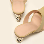 New Design Metal Strange High Heels Summer Women Slipper Elegant Square Toe Slip-On Sliders Shoes Ladies Sandals Size 42